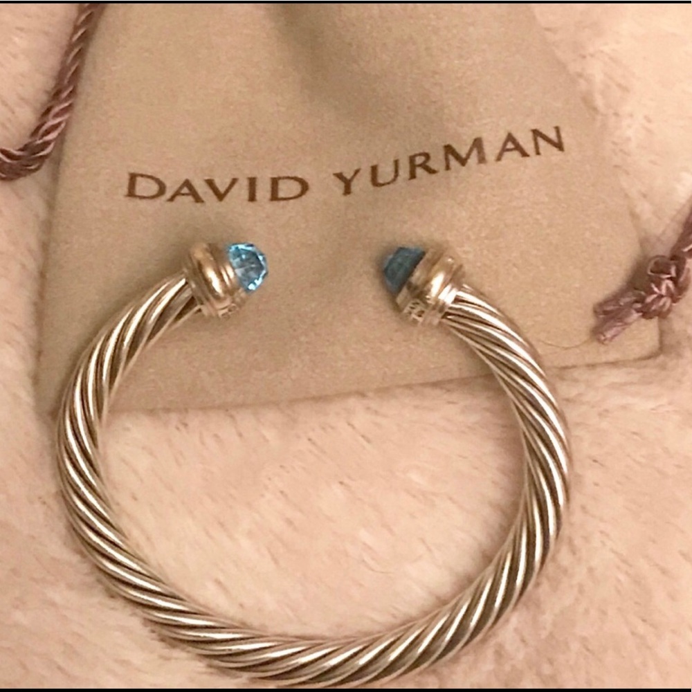 Cable Classics Bracelet w/Blue Topaz & 14K Gold - Picture 1 of 6